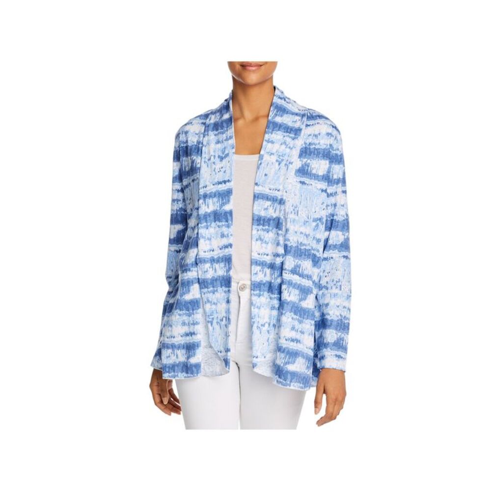 A + A COLLECTION Womens Blue Tie Dye Long Sleeve Open Front Top M